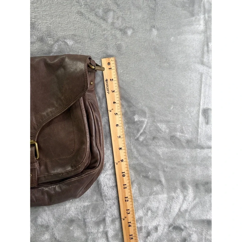 Vintage Marc Jacobs Brown Leather Messenger Bag Brass Buckle Flap Large